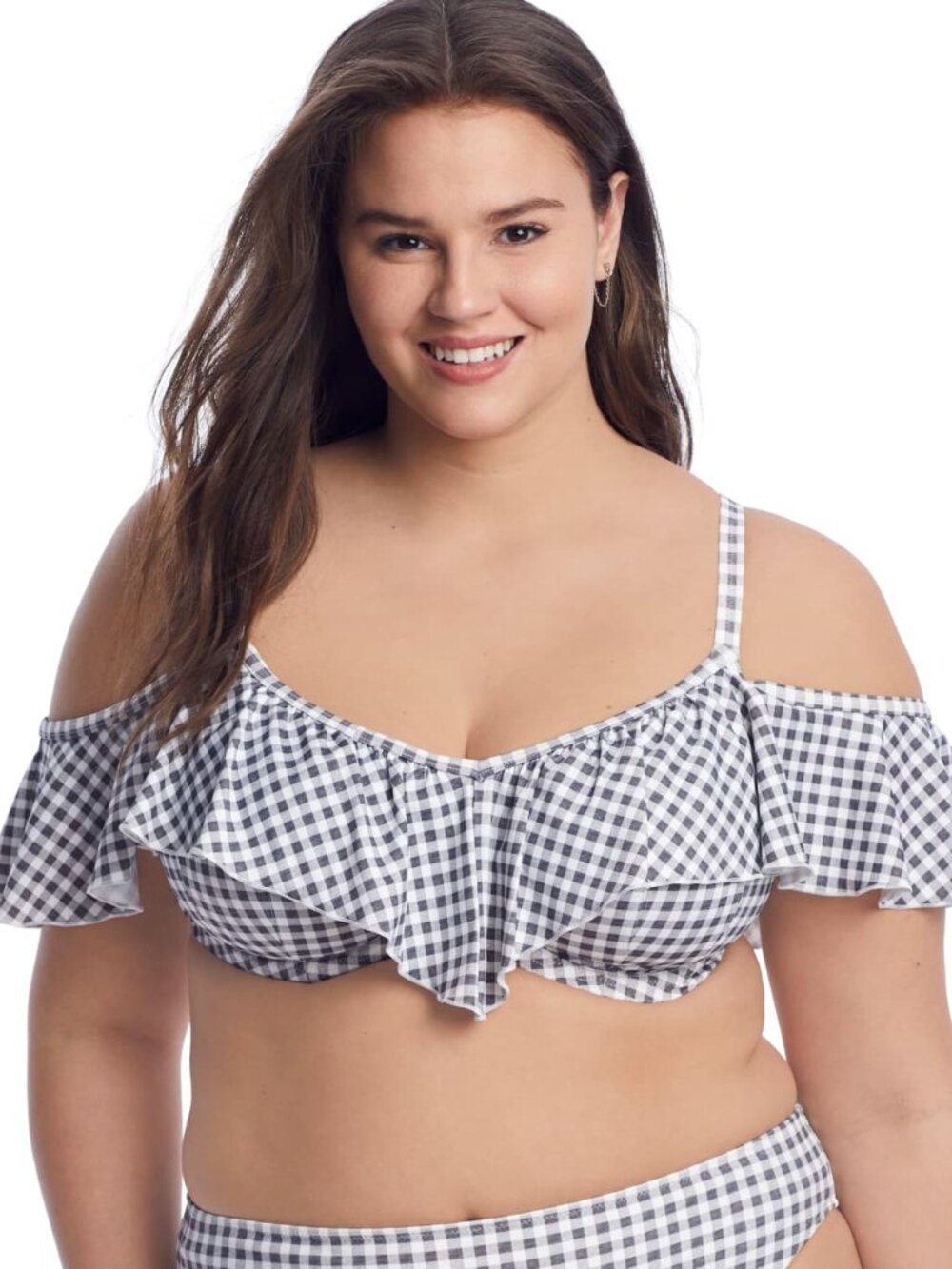 Elomi Checkmate ruffle top underwire bikini top PLUS SIZE, please see descriptio